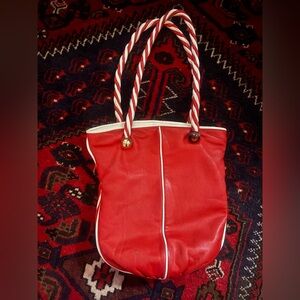 Red and White Leather Bag